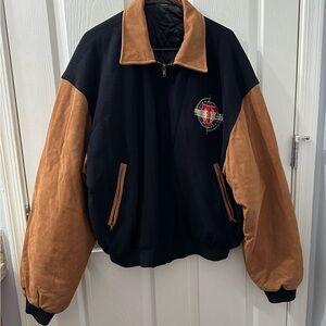 Vintage Tomorrow Land Men's Bomber Varsity Jacket Brown Black Leather Wo…